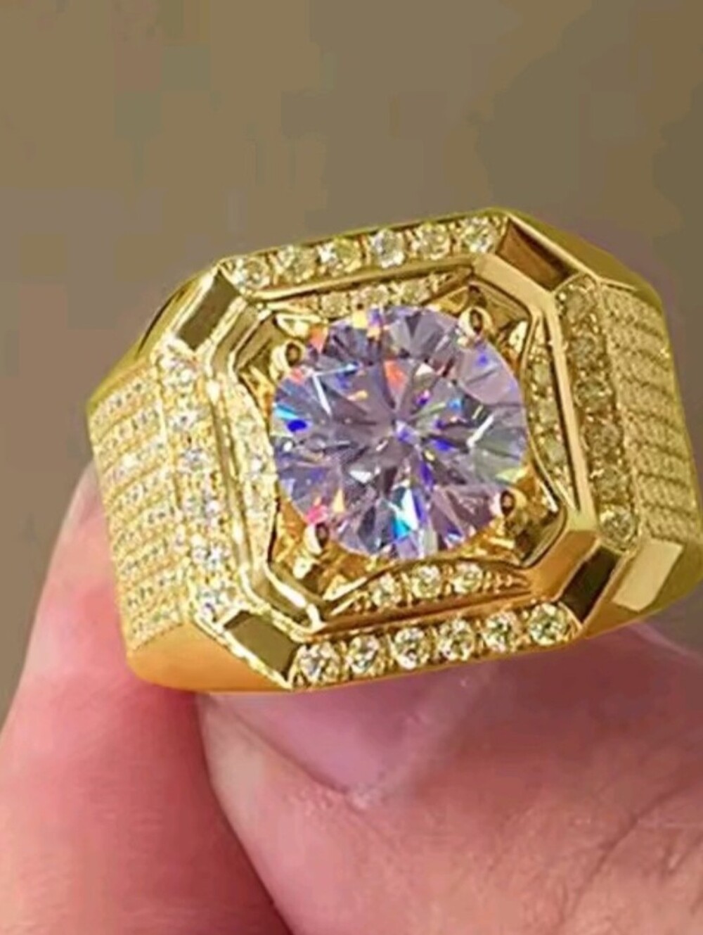 Men's Size 12 Hip Hop Gold Diamond Ring